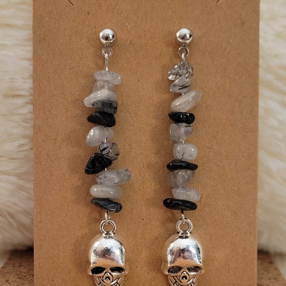 Silver and Black Skull Earrings
